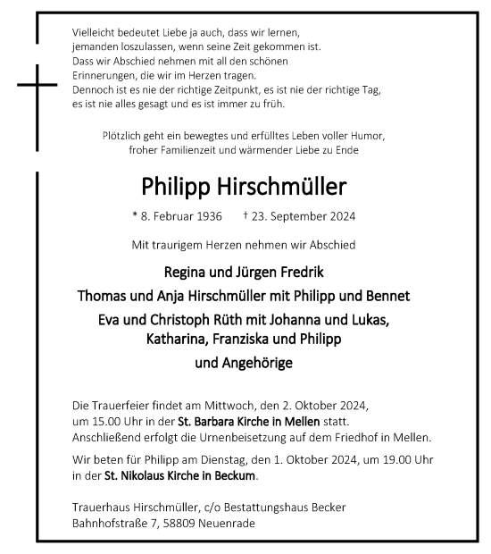 Traueranzeige von Philipp Hirschmüller von Tageszeitung