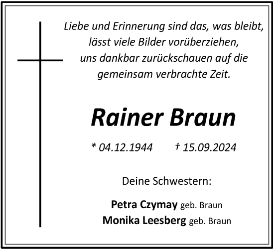 Traueranzeige von Rainer Braun von Tageszeitung