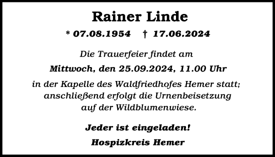 Traueranzeige von Rainer Linde von Tageszeitung