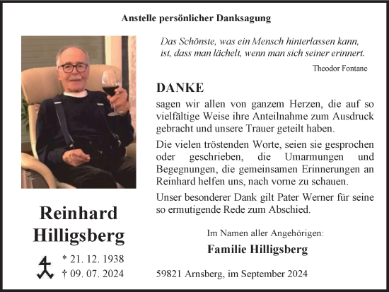 Traueranzeige von Reinhard Hilligsberg von Tageszeitung