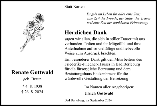 Traueranzeige von Renate Gottwald von Tageszeitung