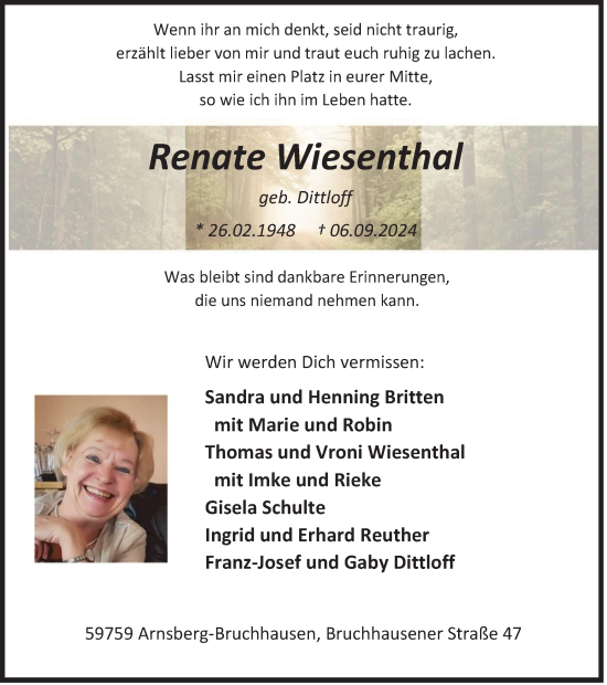 Traueranzeige von Renate Wiesenthal von Tageszeitung