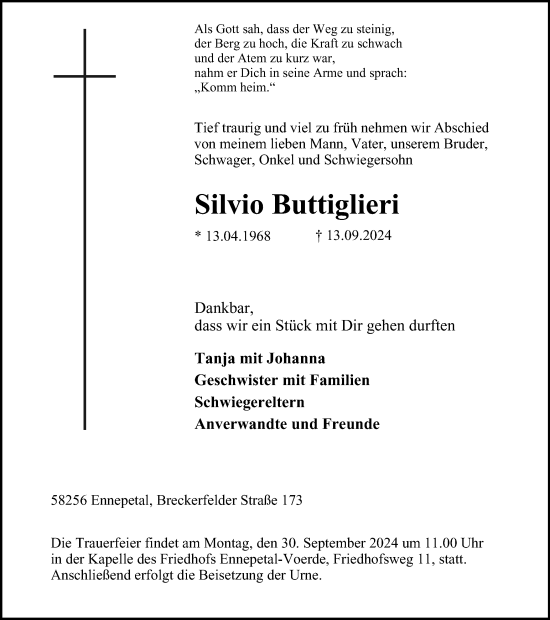 Traueranzeige von Silvio Buttiglieri von Tageszeitung