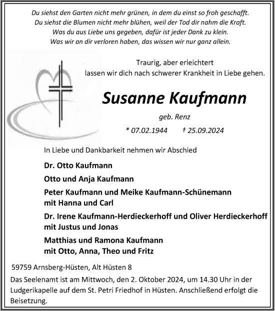 Traueranzeige von Susanne Kaufmann von Tageszeitung