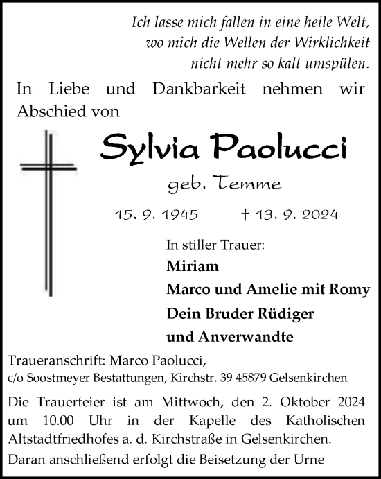 Traueranzeige von Sylvia Paolucci von Tageszeitung