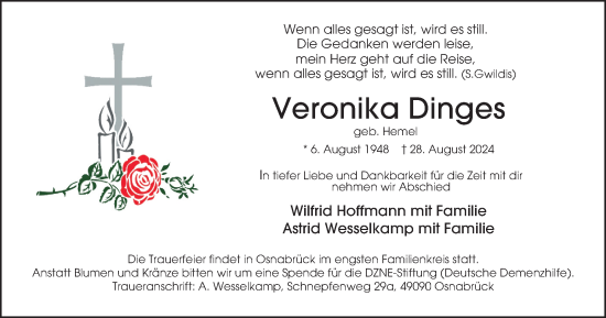 Traueranzeige von Veronika Dinges von Tageszeitung