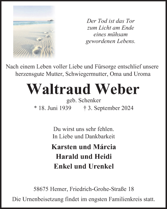 Traueranzeige von Waltraud Weber von Tageszeitung