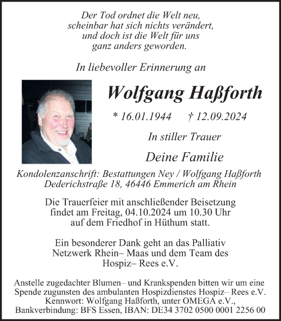 Traueranzeige von Wolfgang Haßforth von Tageszeitung
