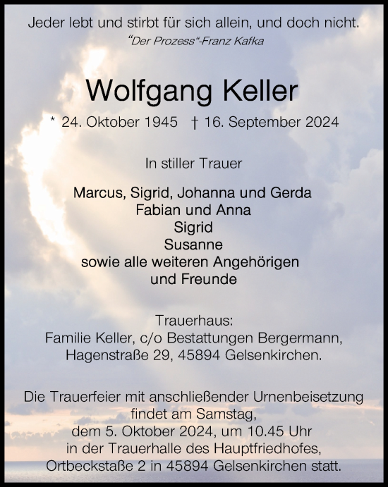 Traueranzeige von Wolfgang Keller von Tageszeitung
