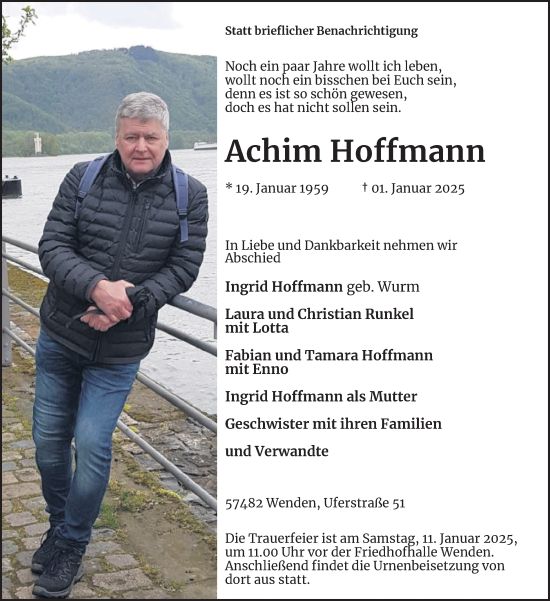 Traueranzeige von Achim Hoffmann von Tageszeitung