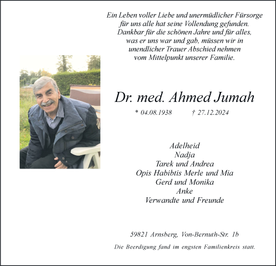 Traueranzeige von Ahmed Jumah von Tageszeitung