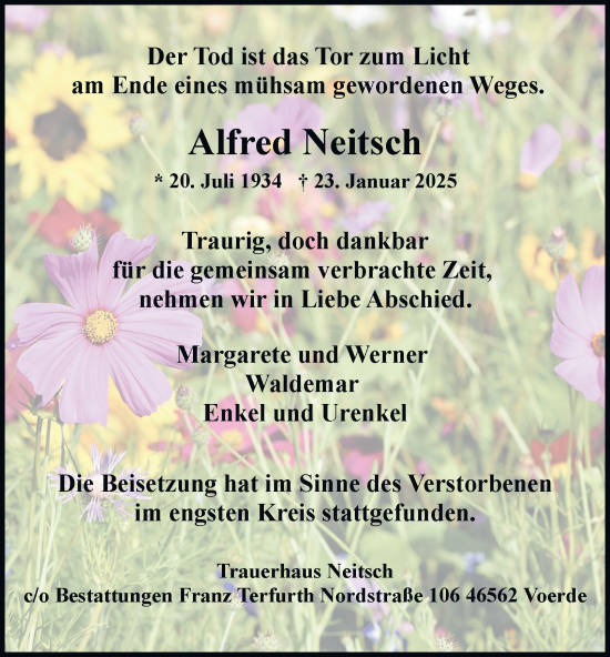 Traueranzeige von Alfred Neitsch von Tageszeitung