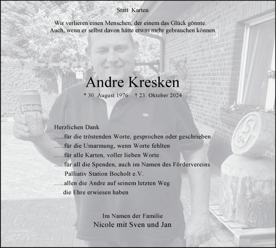 Traueranzeige von Andre Kresken von Tageszeitung