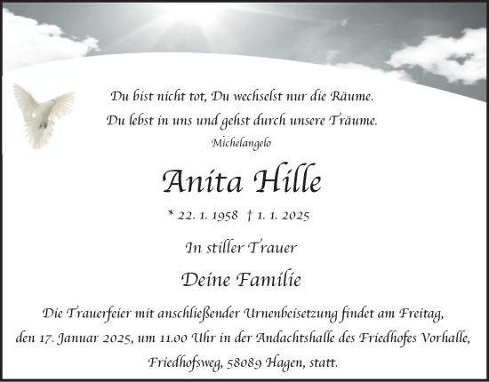 Traueranzeige von Anita Hille von Tageszeitung