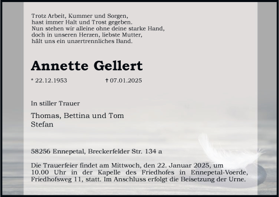 Traueranzeige von Annette Gellert von Tageszeitung