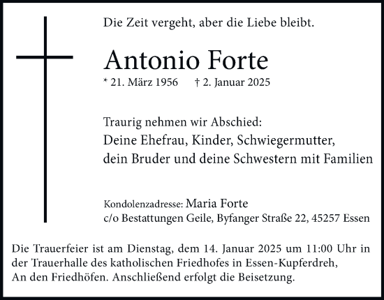 Traueranzeige von Antonio Forte von Tageszeitung