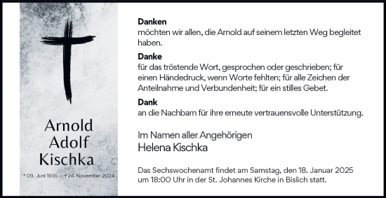 Traueranzeige von Arnold Adolf Kischka von Tageszeitung