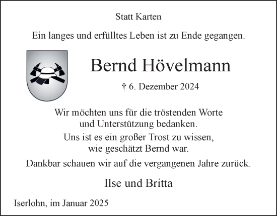 Traueranzeige von Bernd Hövelmann von Tageszeitung