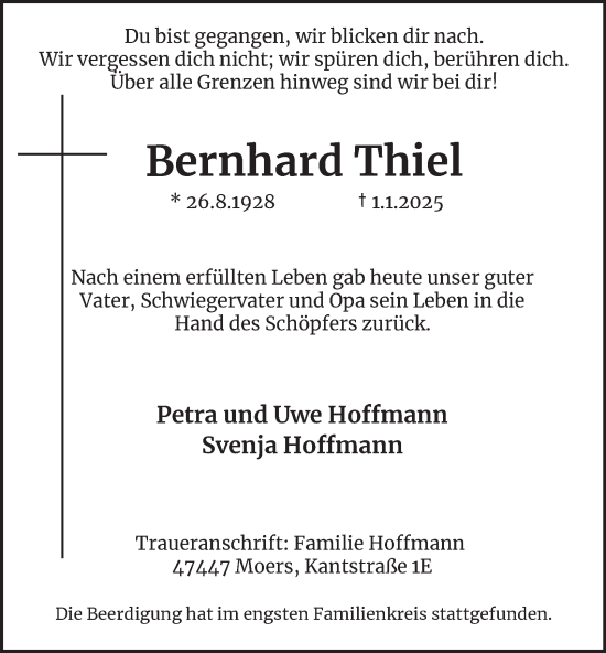 Traueranzeige von Bernhard Thiel von Tageszeitung