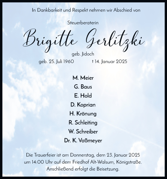 Traueranzeige von Brigitte Gerlitzki von Tageszeitung