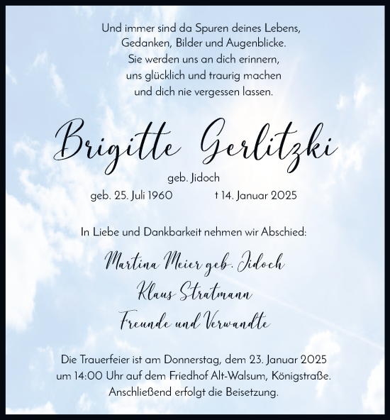Traueranzeige von Brigitte Gerlitzki von Tageszeitung