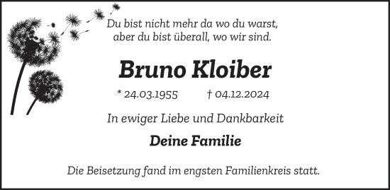 Traueranzeige von Bruno Kloiber von Tageszeitung