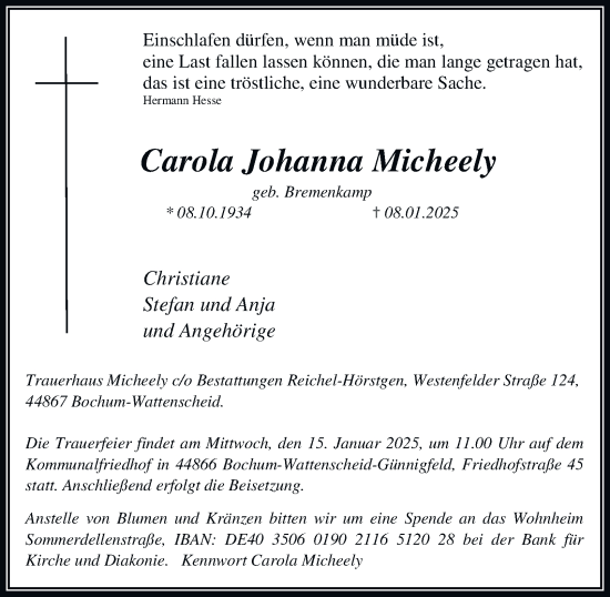 Traueranzeige von Carola  Micheely von Tageszeitung