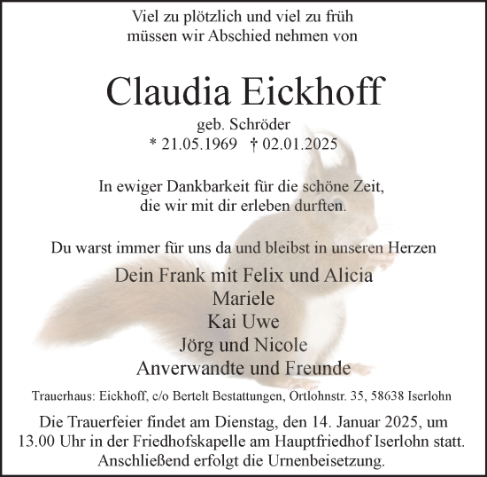 Traueranzeige von Claudia Eickhoff von Tageszeitung