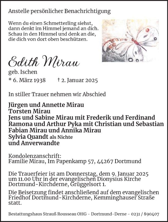 Traueranzeige von Edith Mirau von Tageszeitung