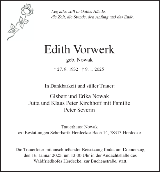 Traueranzeige von Edith Vorwerk von Tageszeitung