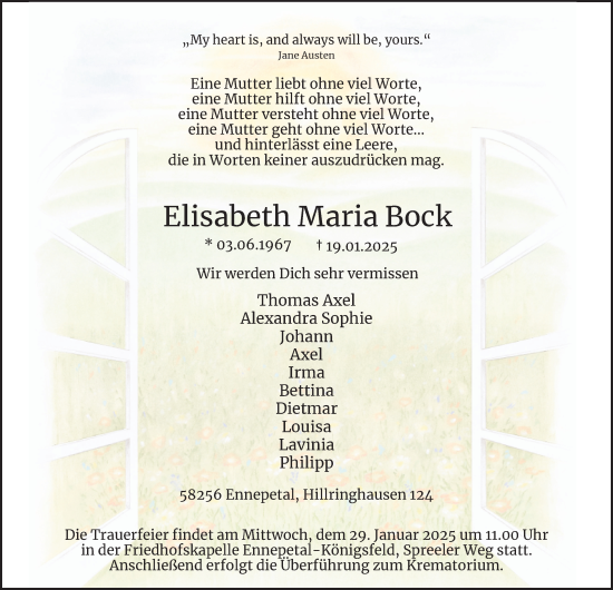 Traueranzeige von Elisabeth Maria Bock von Tageszeitung