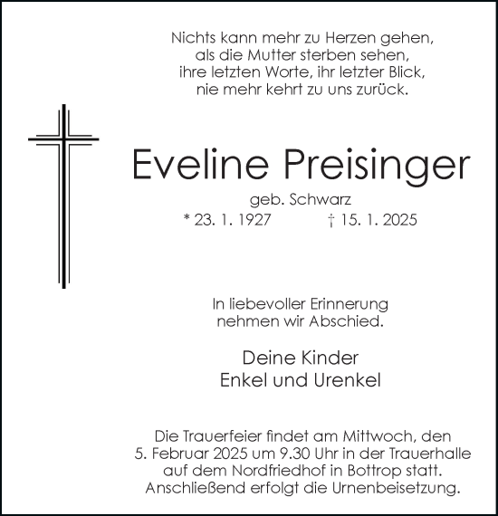 Traueranzeige von Eveline Preisinger von Tageszeitung