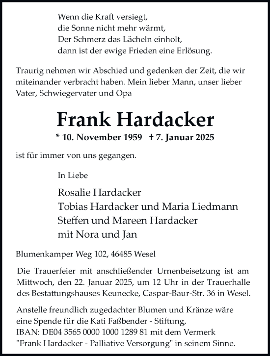 Traueranzeige von Frank Hardacker von Tageszeitung