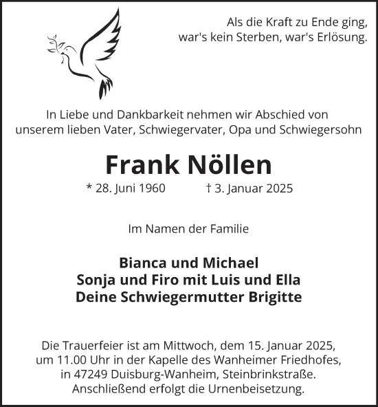 Traueranzeige von Frank Nöllen von Tageszeitung