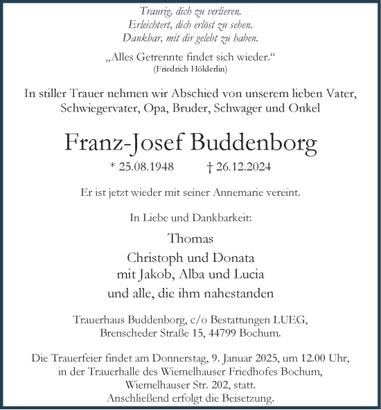 Traueranzeige von Franz-Josef Buddenborg von Tageszeitung