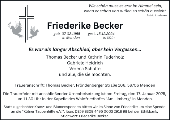 Traueranzeige von Friederike Becker von Tageszeitung