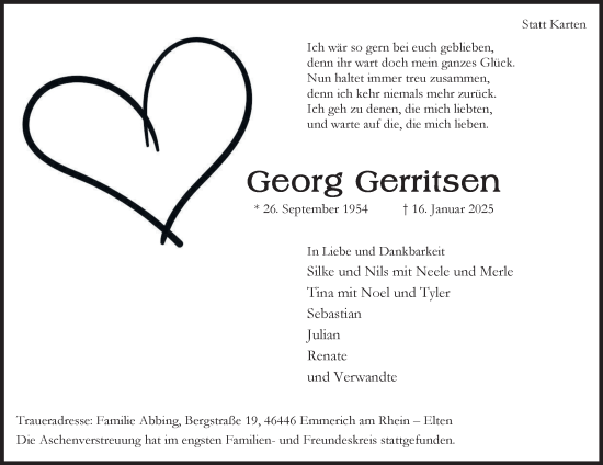 Traueranzeige von Georg Gerritsen von Tageszeitung