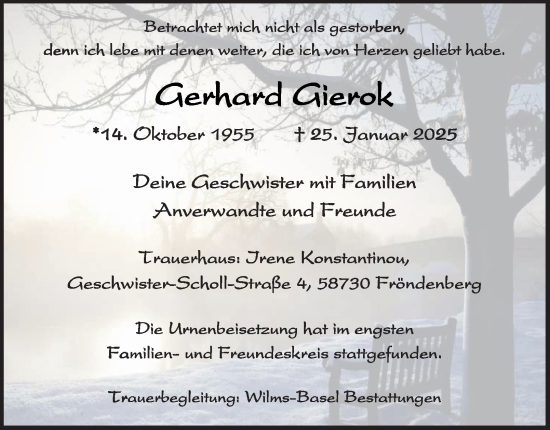 Traueranzeige von Gerhard Gierok von Tageszeitung