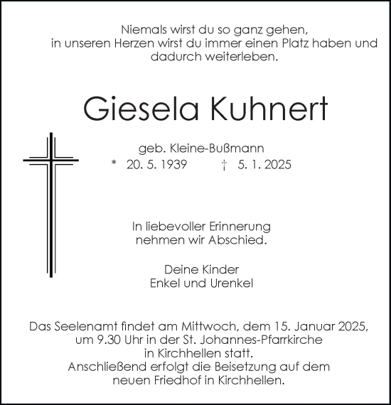 Traueranzeige von Giesela Kuhnert von Tageszeitung