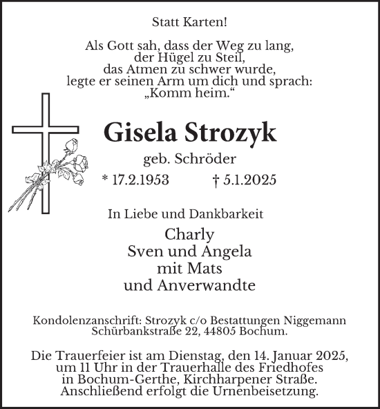 Traueranzeige von Gisela Strozyk von Tageszeitung