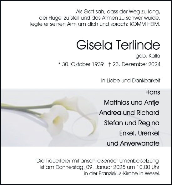 Traueranzeige von Gisela Terlinde von Tageszeitung
