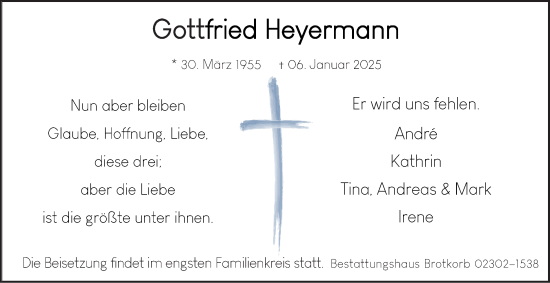 Traueranzeige von Gottfried Heyermann von Tageszeitung