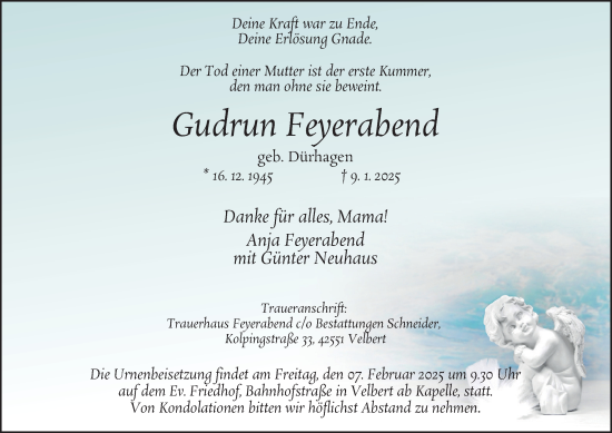 Traueranzeige von Gudrun Feyerabend von Tageszeitung