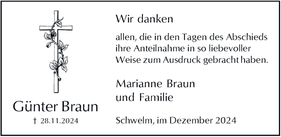 Traueranzeige von Günter Braun von Tageszeitung