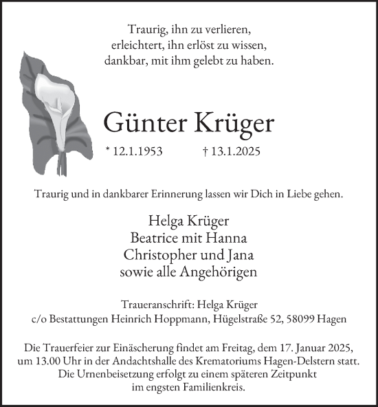 Traueranzeige von Günter Krüger von Tageszeitung