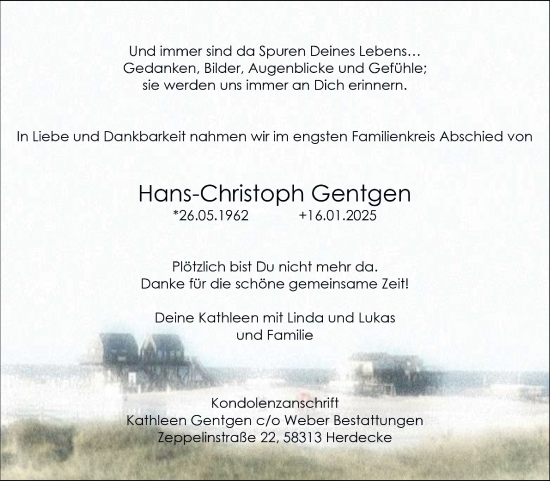 Traueranzeige von Hans-Christoph Gentgen von Tageszeitung