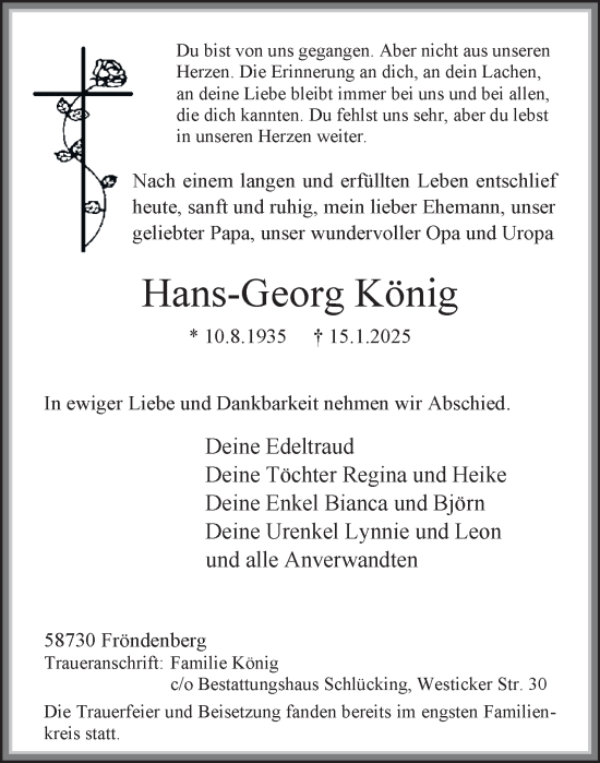 Traueranzeige von Hans-Georg König von Tageszeitung