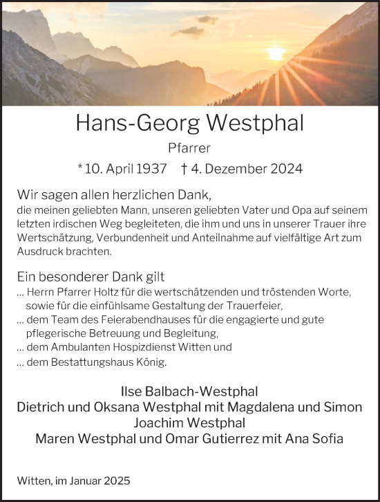 Traueranzeige von Hans-Georg Westphal von Tageszeitung