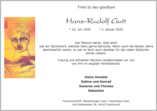 Traueranzeige von Hans-Rudolf Gutt von Tageszeitung