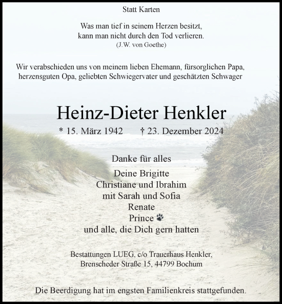 Traueranzeige von Heinz-Dieter Henkler von Tageszeitung